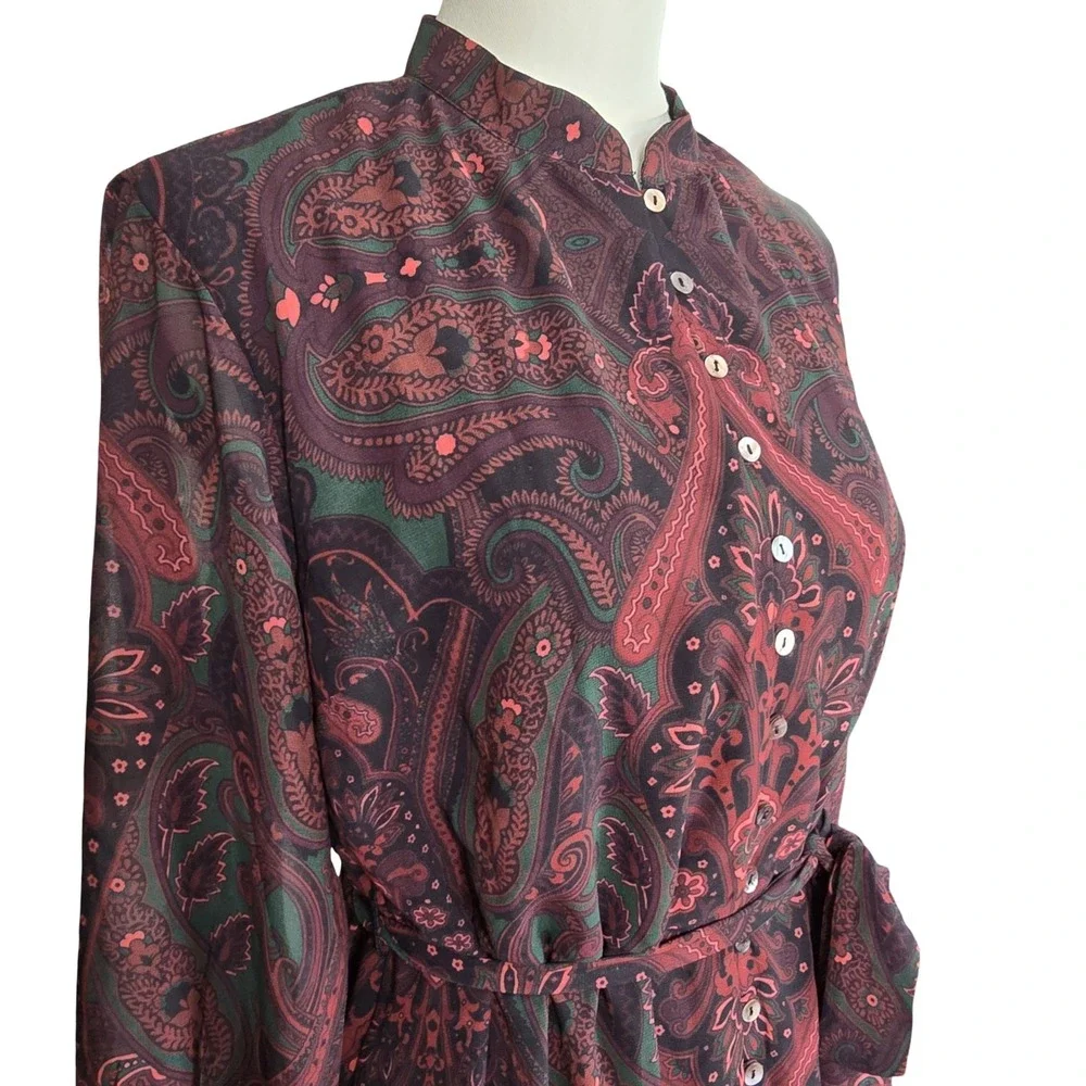 eShakti Wayward Fancies Paisley Shirt Dress Tie Waist Boho No Size Tag‎